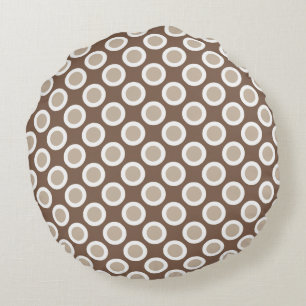Retro circled dots, shades of taupe tan round pillow