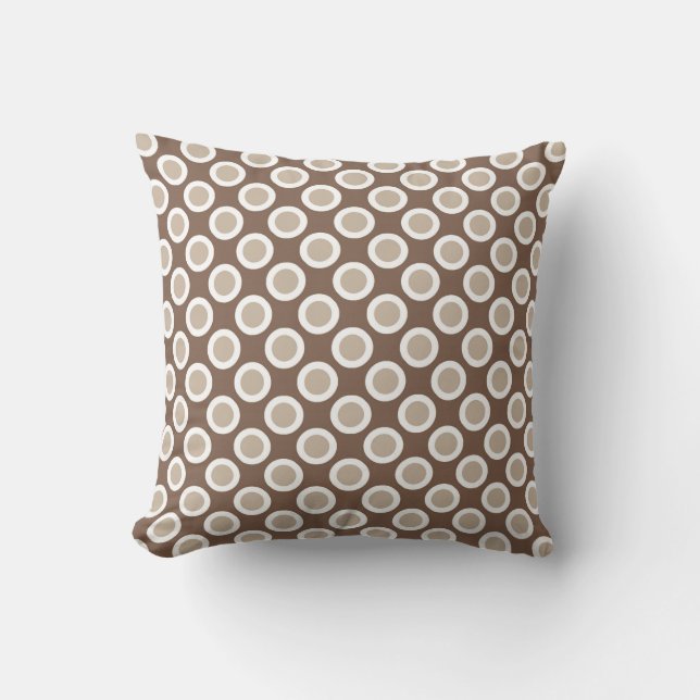 Retro circled dots, shades of taupe tan throw pillow (Front)