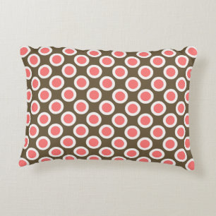 Retro circled dots, taupe and coral pink decorative pillow