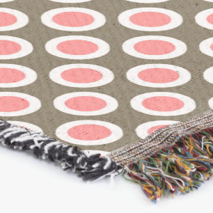 Retro circled dots, taupe and coral pink throw blanket