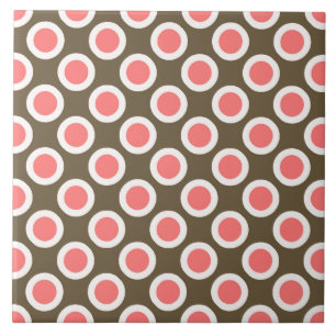 Retro circled dots, taupe and coral pink tile