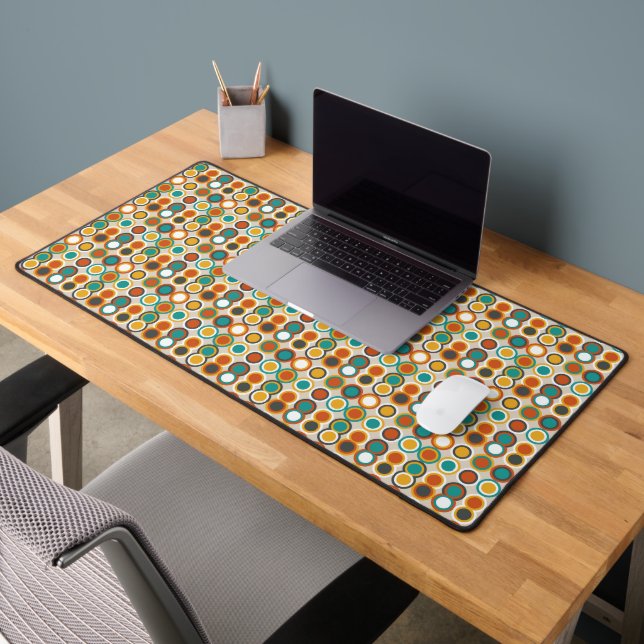 Retro Circles 1960s Pattern Orange Brown Teal Desk Mat (Office 2)