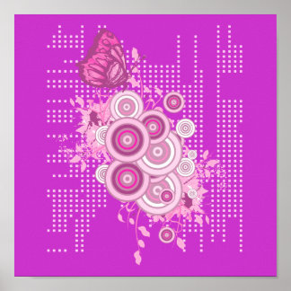 retro circles and butterfly design poster