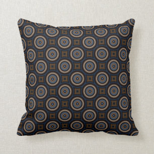 Retro Circles and Squares Navy Blue Brown Stylish Throw Pillow