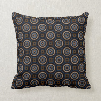 Retro Circles and Squares Navy Blue Brown Stylish Throw Pillow