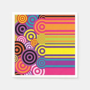 Retro Circles and Stripes 60's Style Pattern Napkin
