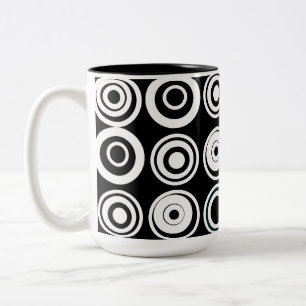 Retro Circles Black White Two-Tone Coffee Mug