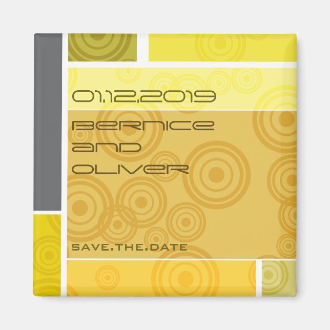 Retro Circles Blocks Yellow Save The Date Magnet (Front)