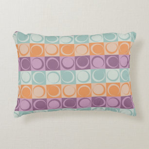 Retro Circles Checkers Pattern Purple Mint Green Accent Pillow