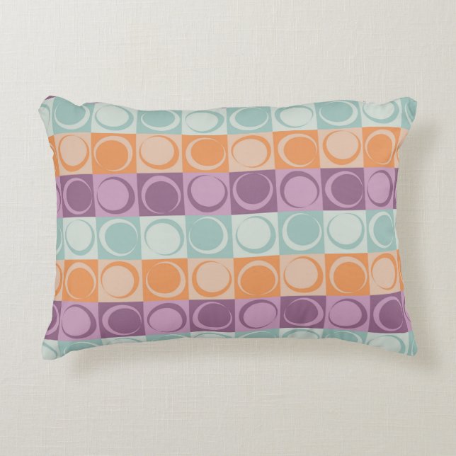 Retro Circles Checkers Pattern Purple Mint Green Accent Pillow (Front)