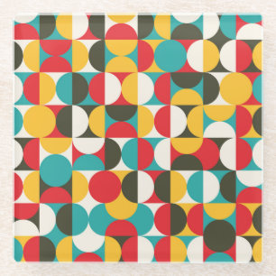 Retro Circles: Colourful Hipster Pattern. Glass Coaster