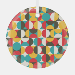 Retro Circles: Colourful Hipster Pattern. Glass Ornament