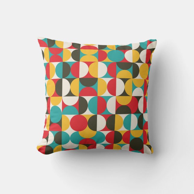 Retro Circles: Colourful Hipster Pattern. Throw Pillow (Front)
