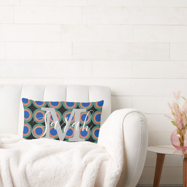 Retro Circles Geometric Monogram Name  Lumbar Pillow (Couch)