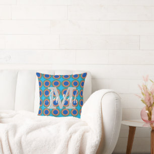 Retro Circles Geometric Monogram Name Throw Pillow