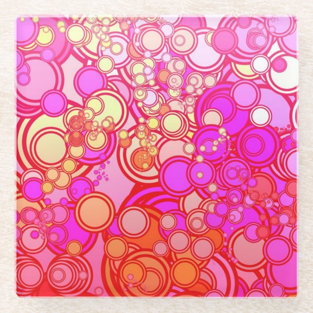 Retro Circles Glass Coaster (Front)