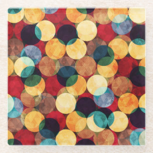Retro circles, grunge texture seamless pattern. glass coaster