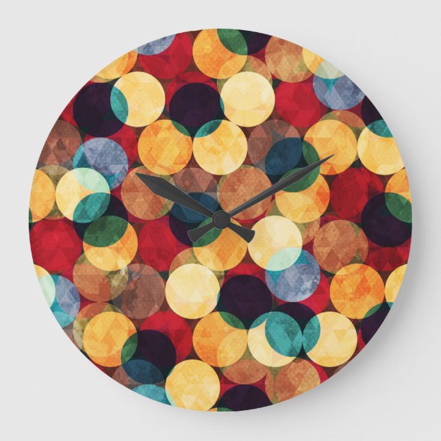 Retro circles, grunge texture seamless pattern. large clock (Front)