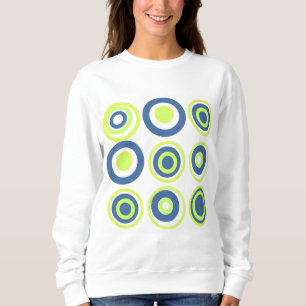 Retro Circles Lime Pea Green Teal On White Sweatshirt