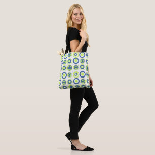 Retro Circles Lime Pea Green Teal On White  Tote Bag
