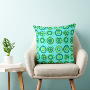 Retro Circles Olive Green On Turquoise Throw Pillow