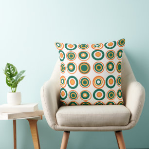 Retro Circles Orange Bottle Green On White  Throw Pillow