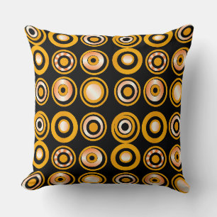 Retro Circles Orange on Black Throw Pillow