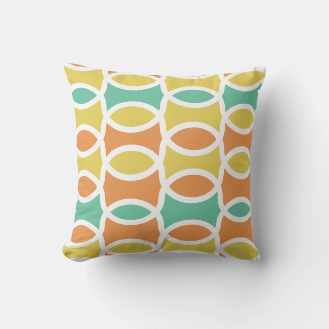 Retro Circles Orange, Teal, Gold Throw Pillow (Front)