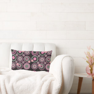 Retro Circles Party Dusty Pink Grey Black Lumbar Pillow