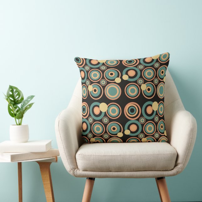 Retro Circles Party Orange Teal Black Throw Pillow (Chair)