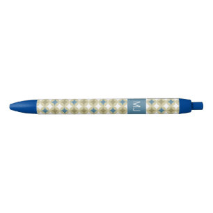 Retro Circles Pattern Monogrammed Black Ink Pen