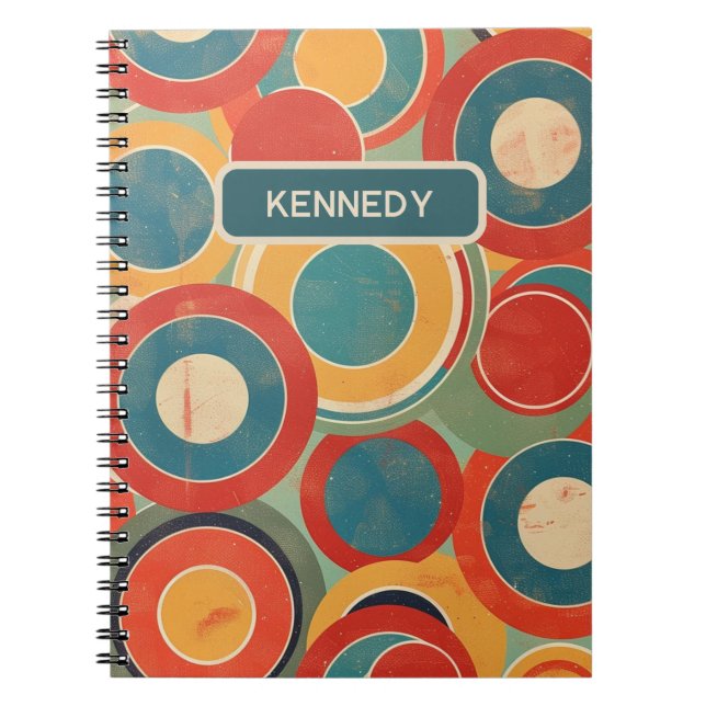 Retro Circles Pattern Red Yellow Turquoise 1960s Notebook (Front)