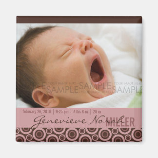 Retro Circles Rosy Brown • Baby Announcement Magnet