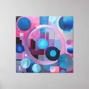 Retro Circles & Squares in Soft Tones Pink & Blue Canvas Print
