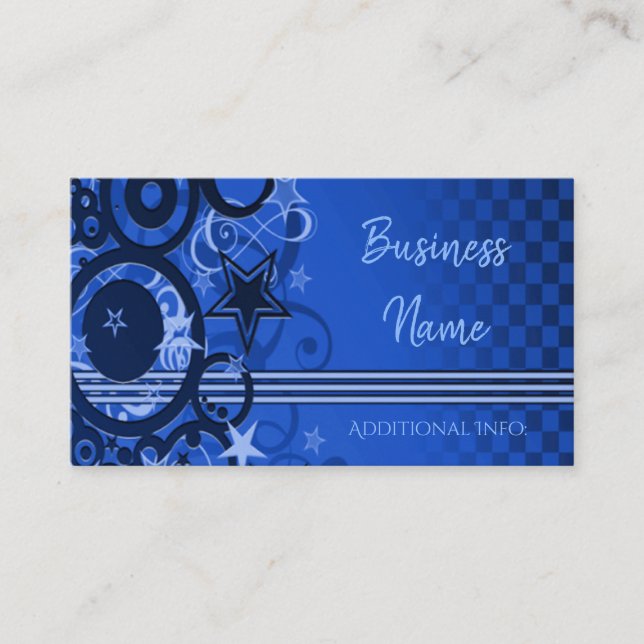 Retro Circles & Stars Blue Business Card (Front)