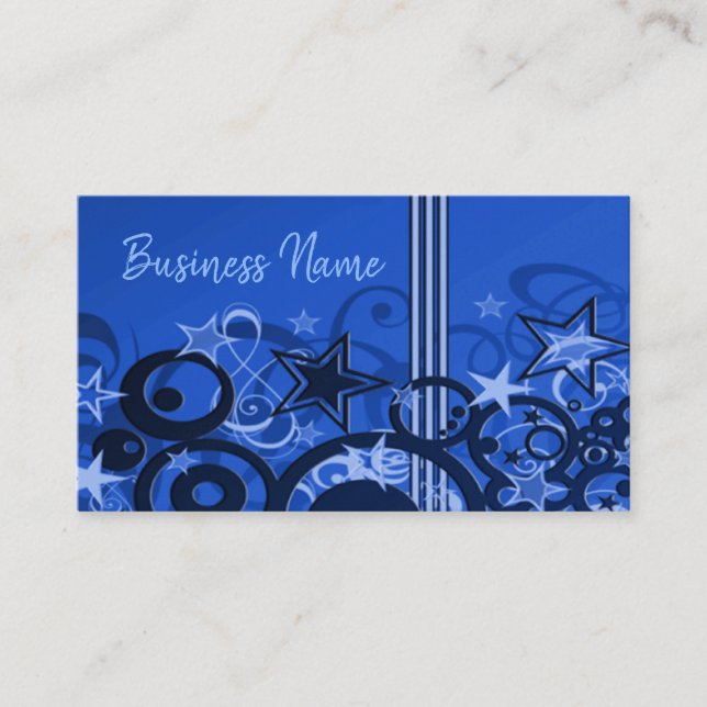 Retro Circles & Stars Blue Business Card 3 (Front)