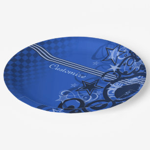 Retro Circles & Stars Blue Paper Plates