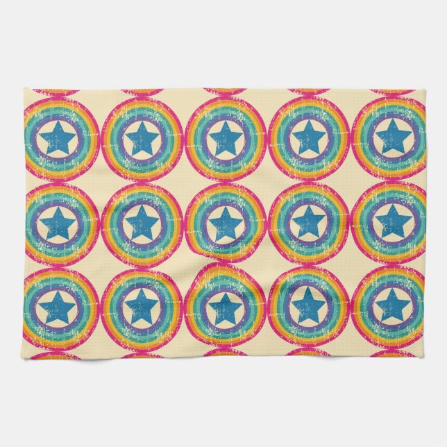 Retro Circles Stars: Seamless Texture. Kitchen Towel (Horizontal)