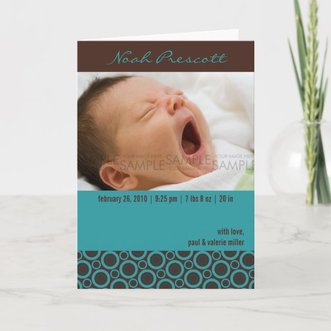 Retro Circles Teal • Baby Announcement (Front)