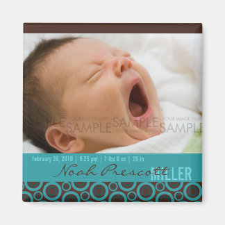 Retro Circles Teal • Baby Announcement Magnet