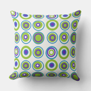 Retro Circles Teal Purple Green On White Throw Pillow