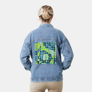 Retro Circles Yellow Turquoise On Neuro Blue Green Denim Jacket