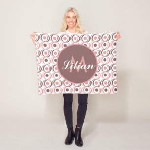 Retro Circular Earthy Tone Pink Monogrammed Fleece Blanket