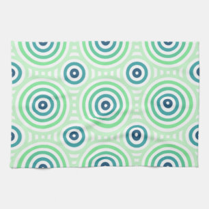 Retro Circular Geometric Pattern in Green & Blue Kitchen Towel