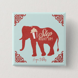 Retro Circus Elephant Popcorn Birthday Party 2 Inch Square Button