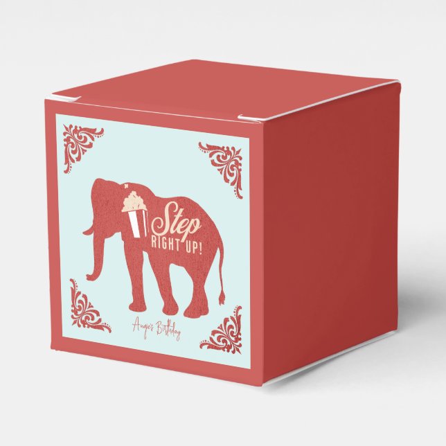 Retro Circus Elephant Popcorn Birthday Party    Favor Box (Front Side)