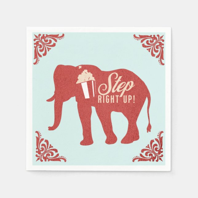 Retro Circus Elephant Popcorn Birthday Party     Napkin (Front)