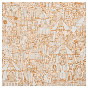 retro circus orange ivory fabric