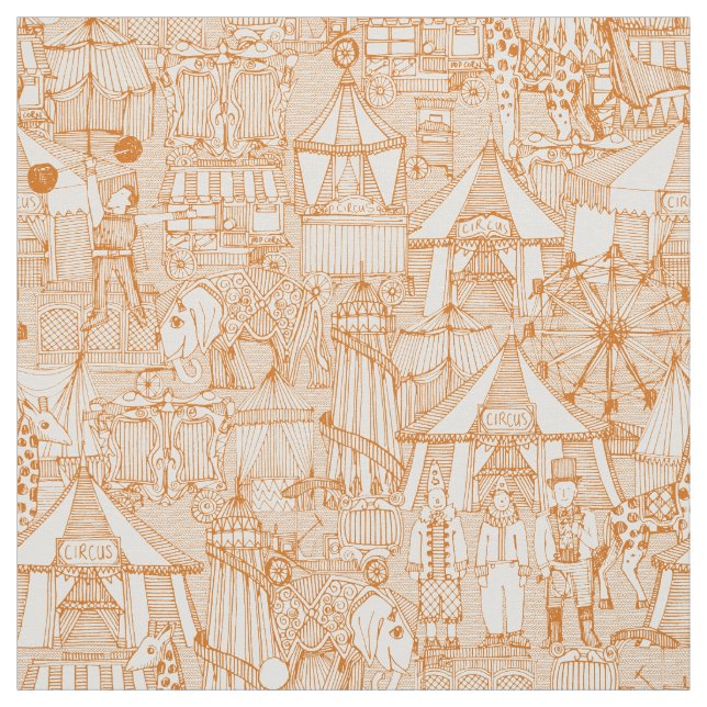 retro circus orange ivory fabric (Swatch)
