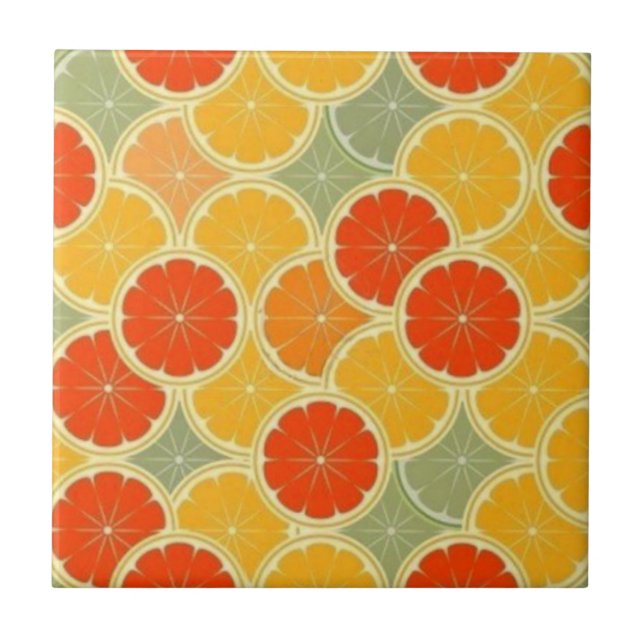 Retro Citrus Fruit Cheerful Small (4.25" x 4.25") Tile (Front)
